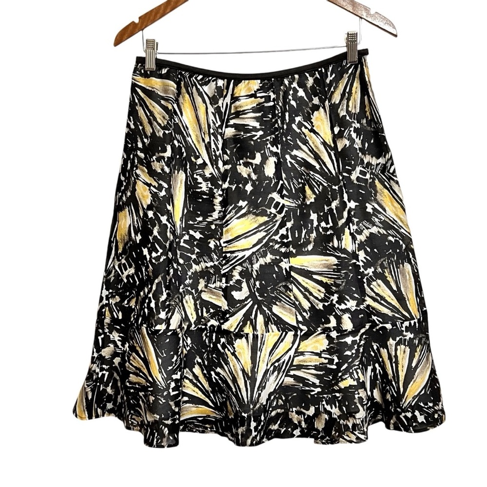 Nic + Zoe Silk Blend Abstract Dark Floral Skirt 8 Art to Wear Ruffle Career - Picture 4 of 6